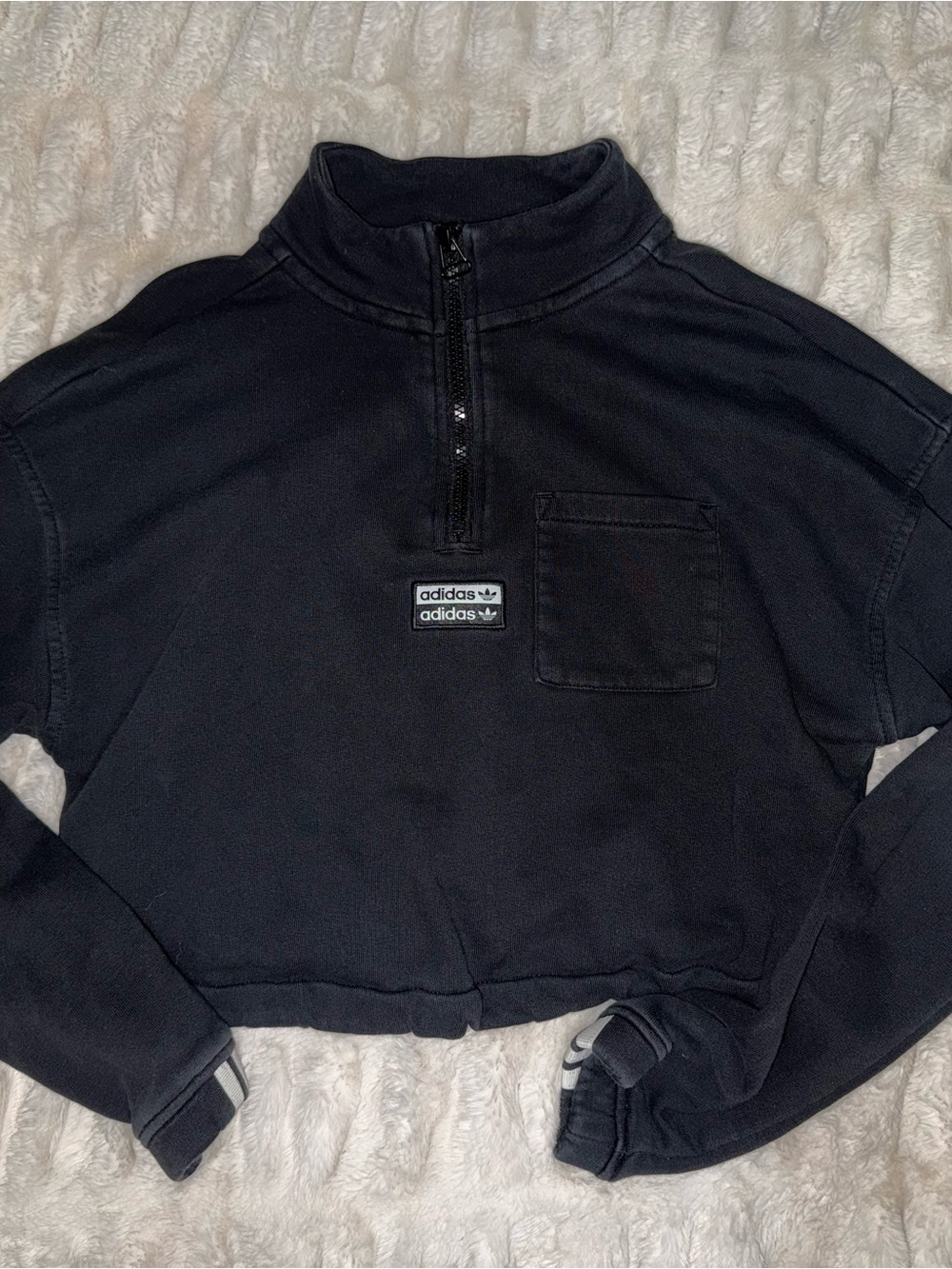 adidas Black Quarter-Zip Cropped Turtleneck Sweater